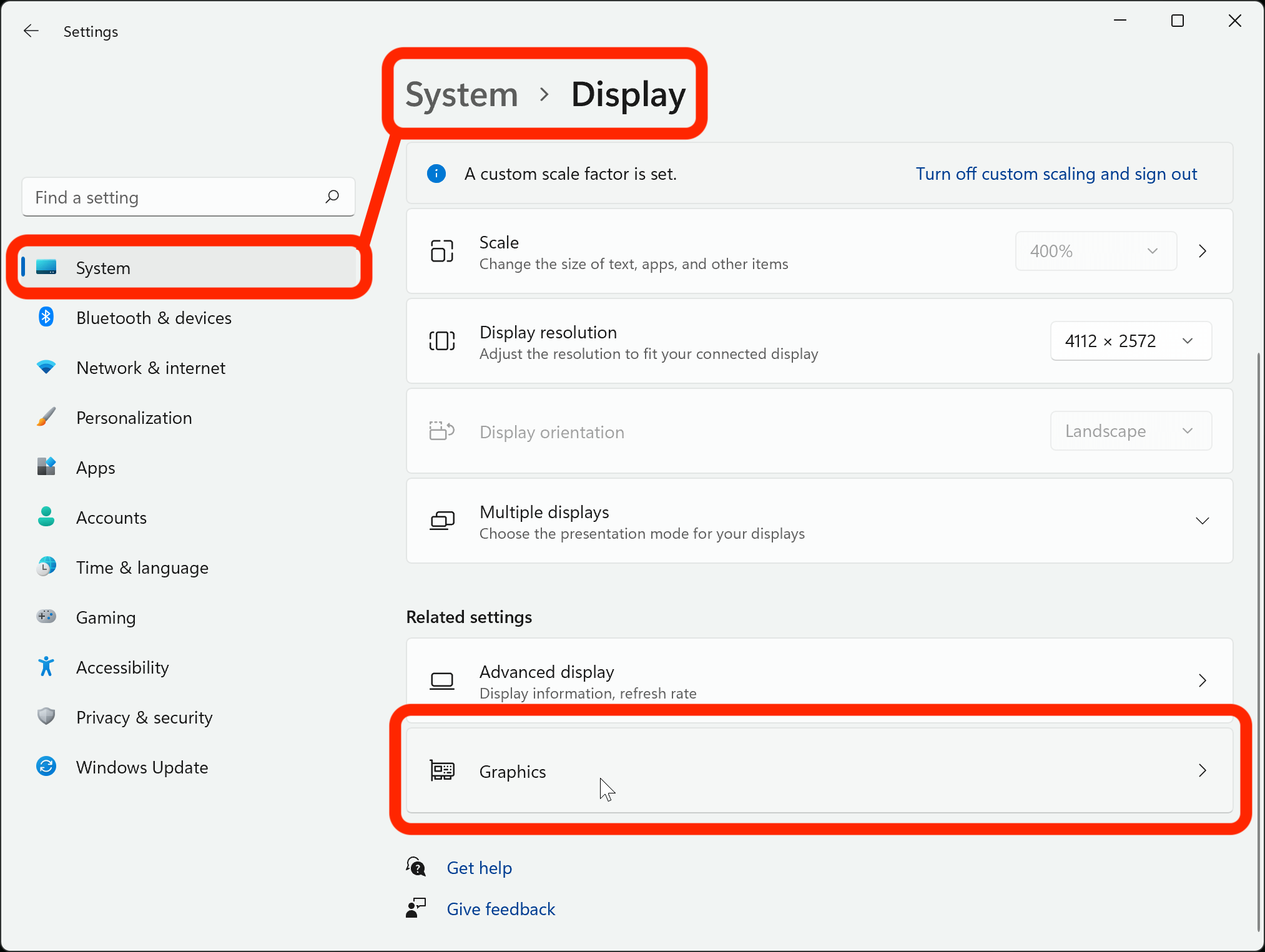 System → Display → Graphics
