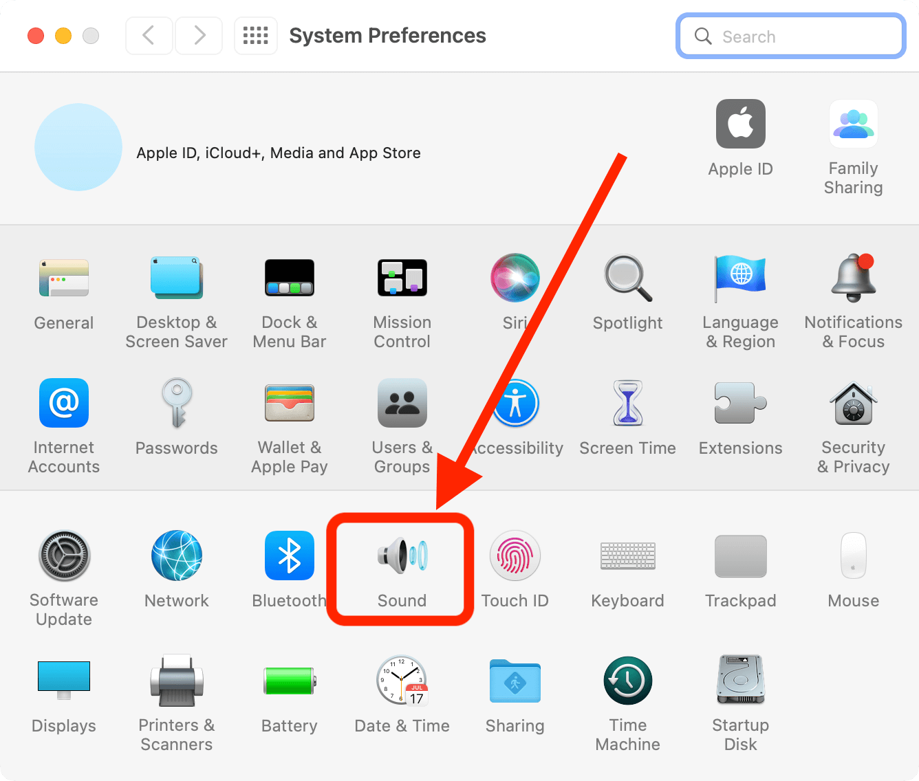 System Preferences, showing the Sound preference pane