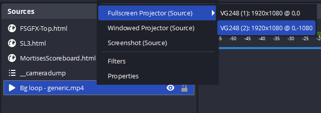 Opening a Source as a Fullscreen Projector output.