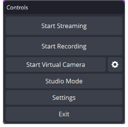 Controls Dock showing the Start Streaming and Start Recording buttons