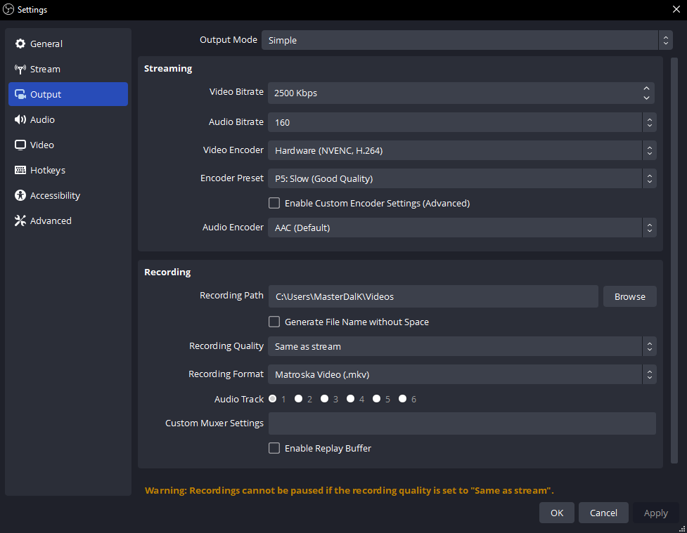 Standard Recording Output Guide | OBS