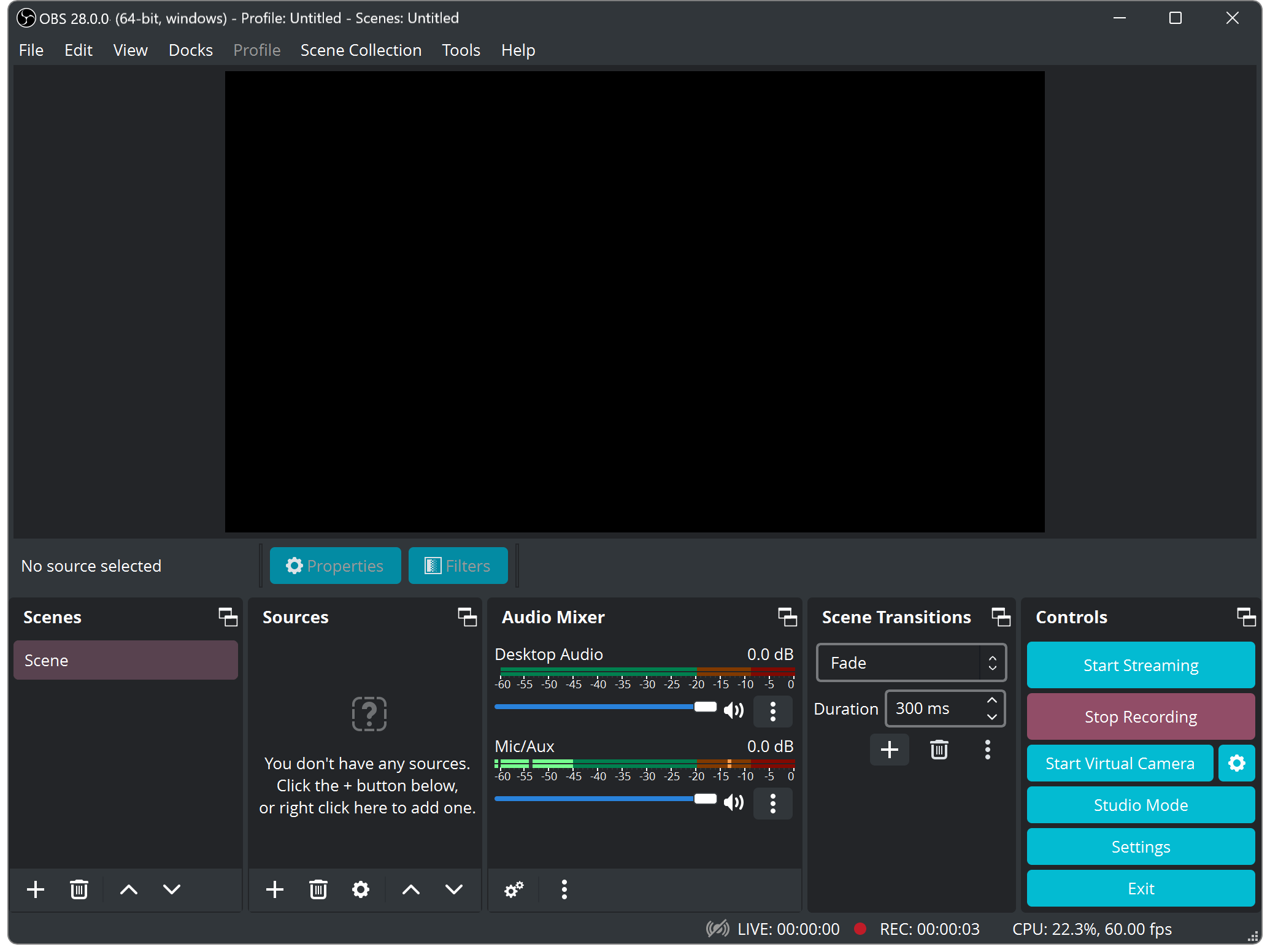 OBS Studio's main window showing the Rachni theme