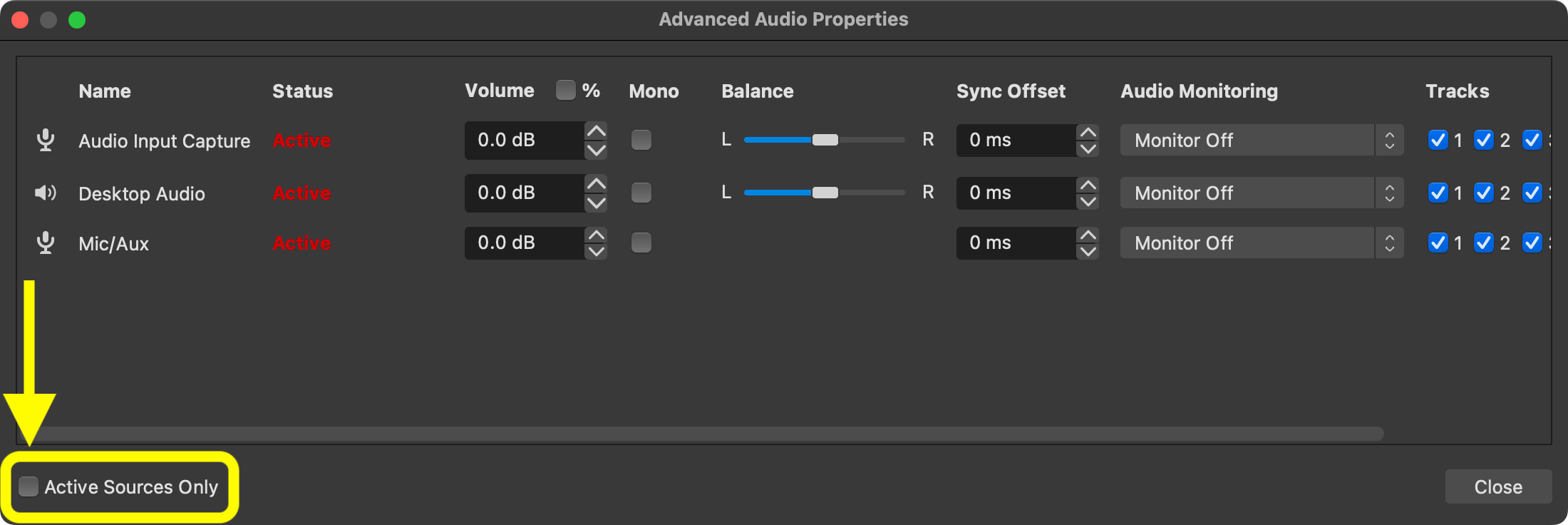 Advanced Audio Properties window